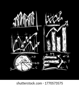 collection of hand-drawn business graphs and statistics, vector