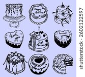Collection Of Handdrawn Cakes With Various Decorations And Messages For Celebration and special Occasion