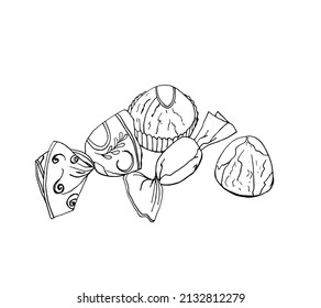 A collection of hand-drawn candy, confectionery, drawn in the style of doodles. Vector EPS10