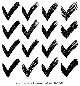 A collection of handdrawn check marks displayed on a white background