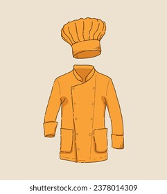 collection of handdrawn chef jacket and chef hat
