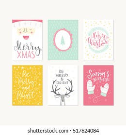 Collection of handdrawn Christmas card templates. New Year present tags made in vector.