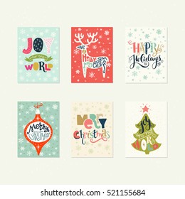 Collection of handdrawn Christmas card templates. Hand lettering with Christmas saying, quote and greeting. New Year gift tags made in vector.
