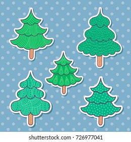Collection of hand-drawn Christmas trees. Vector set is suitable for decorating cards, invitations and scrapbook.
