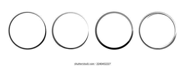 Colección de líneas de círculo dibujadas a mano. Marco de trazo de pincel negro para espacio de texto. Vector, 2023