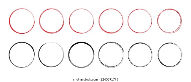 Collection of hand-drawn circle lines. Black brush stroke frame for text space. Vector, 2023