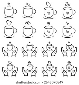 Collection of Hand-Drawn Coffee and Tea Mugs.