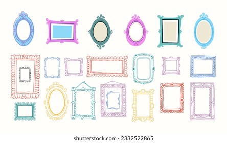 Collection of hand-drawn colored frames in cartoon style