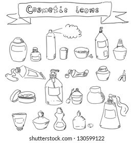 collection of hand-drawn cosmetic containers