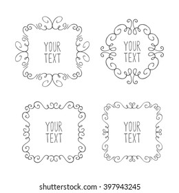 Collection of handdrawn decorative frames on white background. Unique design elements for greeting card, invitation, save the date card, wedding card.