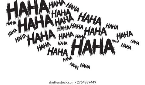 A collection of hand-drawn, distressed, and chaotic HAHA text elements, creating a spooky, manic, or villainous laughing effect, isolated on white background.