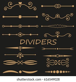Collection of handdrawn dividers borders made vector illustration. Unique swirls and dividers for your design. Ink borders vector decorative line design dividers. Elegance decoration ornament.