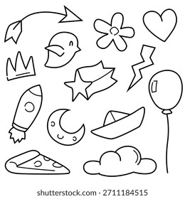 Sammlung handgezeichneter Doodle-Illustrationen. Isolierte Vektorgrafiken.