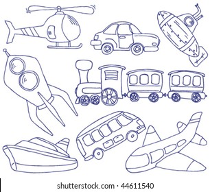 Collection of hand-drawn doodle on the transport theme