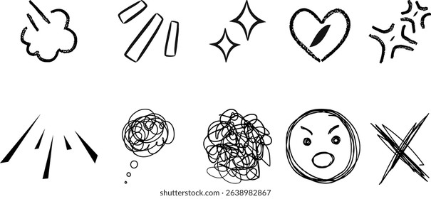 A collection of hand-drawn doodles expressing various emotions and concepts