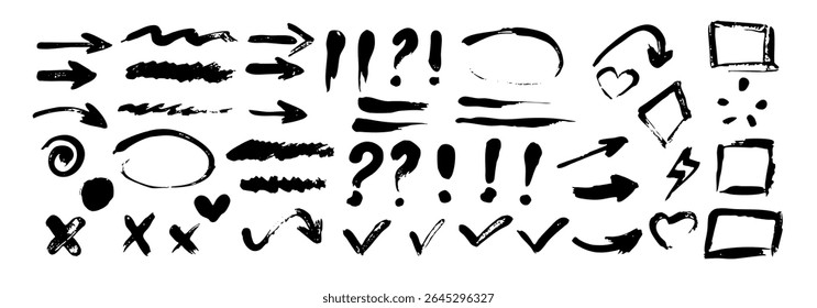 A collection of hand-drawn doodles includes arrows, frames, and symbols for creative use.