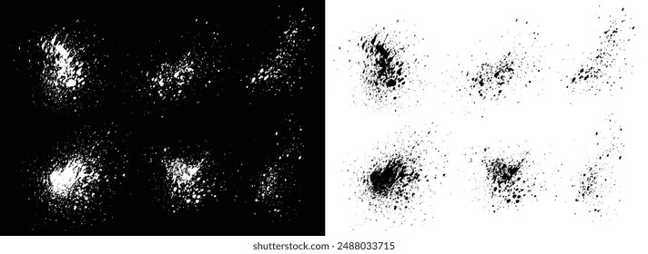 Collection of hand-drawn dripping black and white vector grunge brushstroke spray blood set