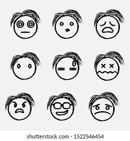 collection of hand-drawn emoticons on a white background