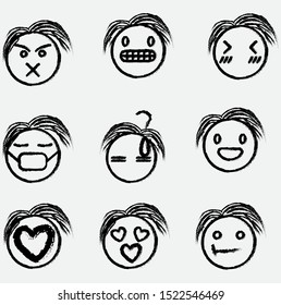collection of hand-drawn emoticons on a white background