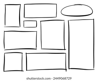 A collection of hand-drawn, empty comic strip panels and speech bubble, ready for customization and storytelling.