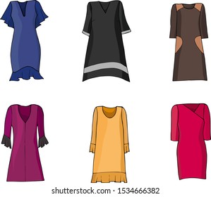 
Collection of hand-drawn fashionable dresses.