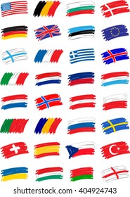 Collection of hand-drawn flags of the greatest states of the world