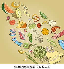 Collection of hand-drawn food. Vector illustration.