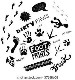 A collection of hand-drawn footprint elements! All elements are individual objects. Vector.