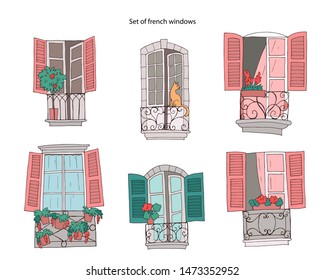 Collection of hand-drawn french windows