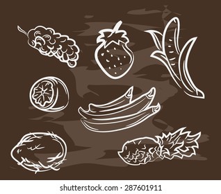 Collection of hand-drawn fruit on blackboard. Retro vintage style .