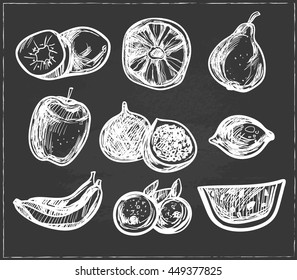 Collection of hand-drawn fruits vector illustration in vintage style.