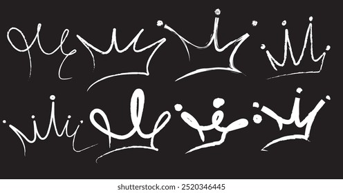 Collection of hand-drawn golden crowns. Vector crown icon.