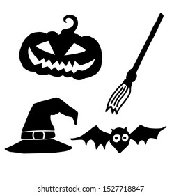 A collection of hand-drawn halloween elements