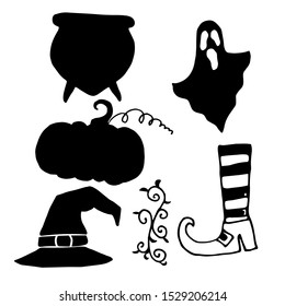 A collection of hand-drawn halloween elements