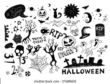 A collection hand  drawn halloween elements! All elements are individual objects  Vector 