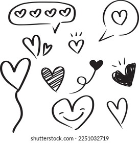 A collection of hand-drawn heart vectors. Hand drawn rough marker hearts on a white background. For your graphic design, use for valentine illustration.