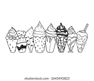 Collection of Hand-Drawn Ice Cream Cones and Sundaes