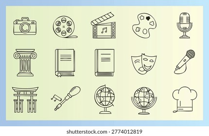 Collection handdrawn icons representing