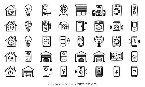 A collection of hand-drawn icons representing various smart home devices and technologies.