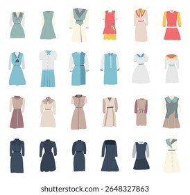 Una colección de ilustraciones dibujadas a mano de vestidos.