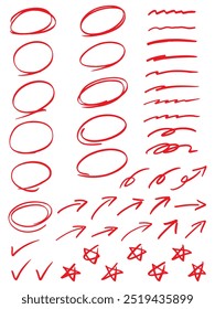 A collection of hand-drawn illustrations of various arrows, stars, and lines for studying checks