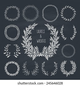 Collection of handdrawn laurels and wreaths. Floral wreath with copyspace for your text. Save the date, wedding or invitation card design element. ValentineÃ?Â¢??s card design template. 