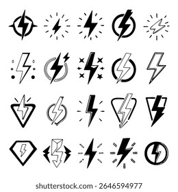 Collection of Hand-Drawn Lightning Bolt Icons