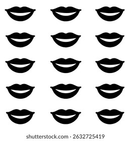 Colección de ilustraciones de labios dibujados a mano. Conjunto de labios femeninos, diseños elegantes de labios en blanco y negro, contornos de labios en varias Formas y estilos. 
