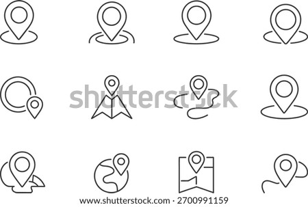 A collection of hand-drawn map marker icons, representing location and navigation, isolated on a transparent background.
