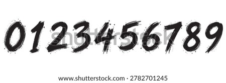 A collection of hand-drawn numbers from zero to nine, featuring a textured brush stroke style, isolated on a clean white background for easy use.