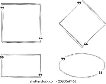 collection of handdrawn outlined shapes with quotation marks for quotation or message, vector illustration