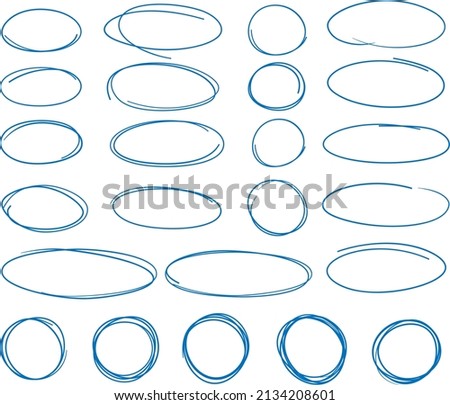 collection of handdrawn oval and circular marker highlight doodles, editable stroke, vector illustration