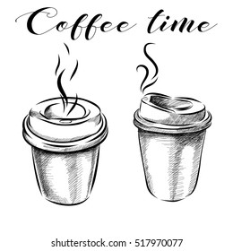 Collection of hand-drawn pictures coffee cups. Vector