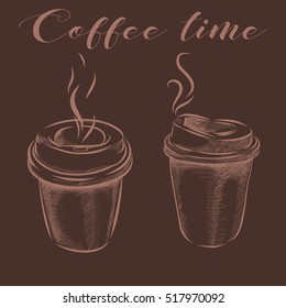 Collection of hand-drawn pictures coffee cups. Vector